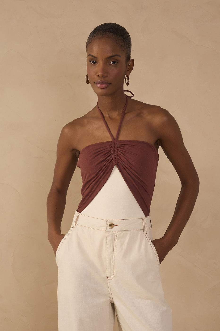 Bicolor Crepe Knit Bodysuit