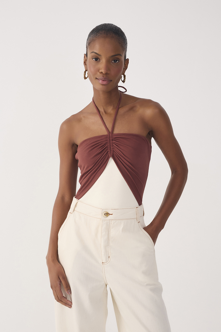 Bicolor Crepe Knit Bodysuit