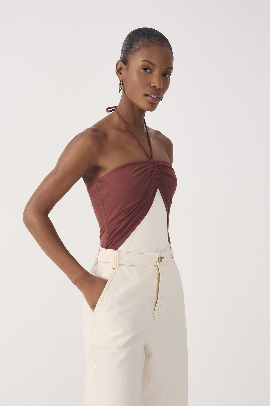 Bicolor Crepe Knit Bodysuit