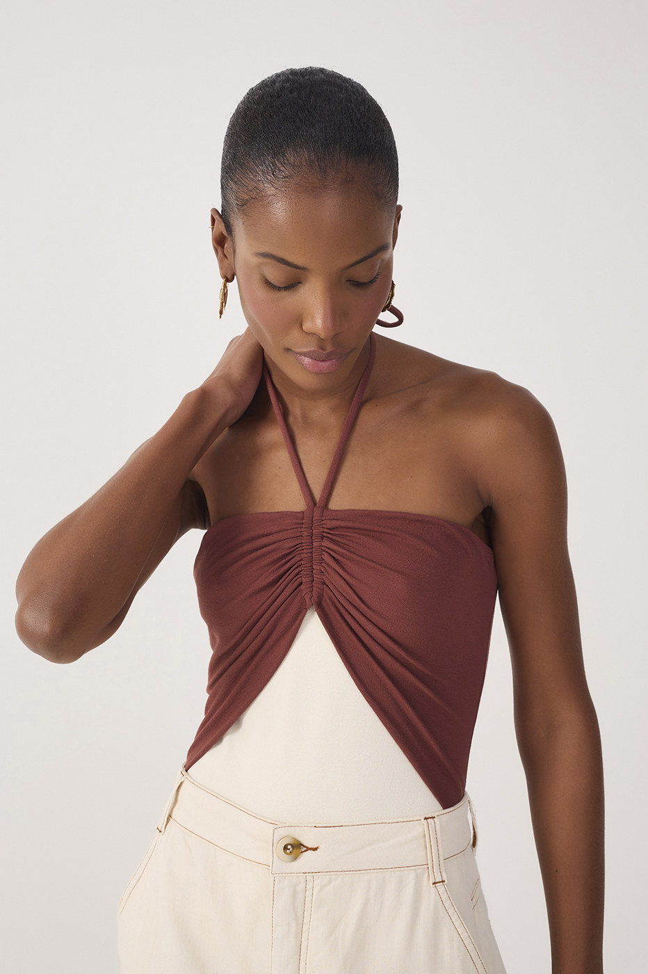 Bicolor Crepe Knit Bodysuit