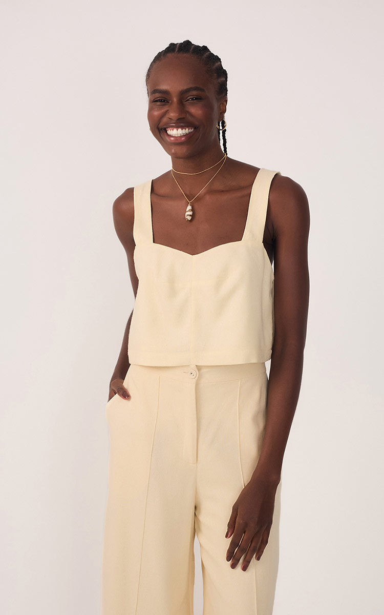 Beige V Neck Sleeveless Linen Blouse
