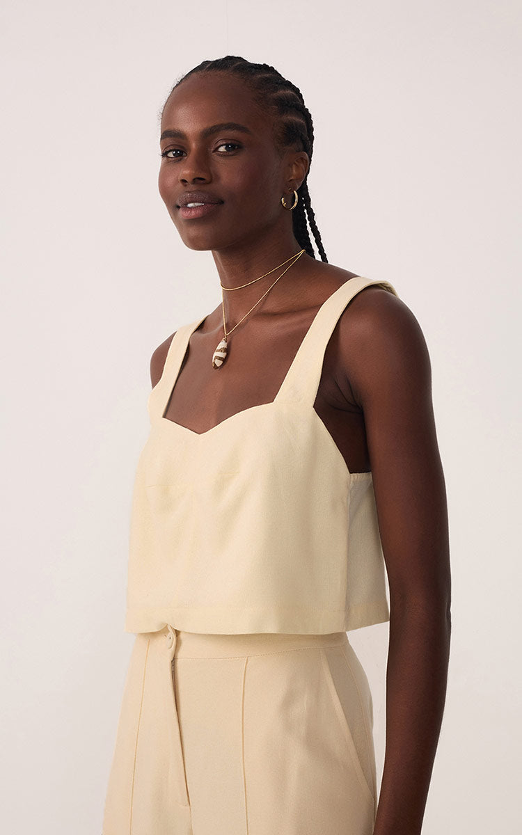 Beige V Neck Sleeveless Linen Blouse