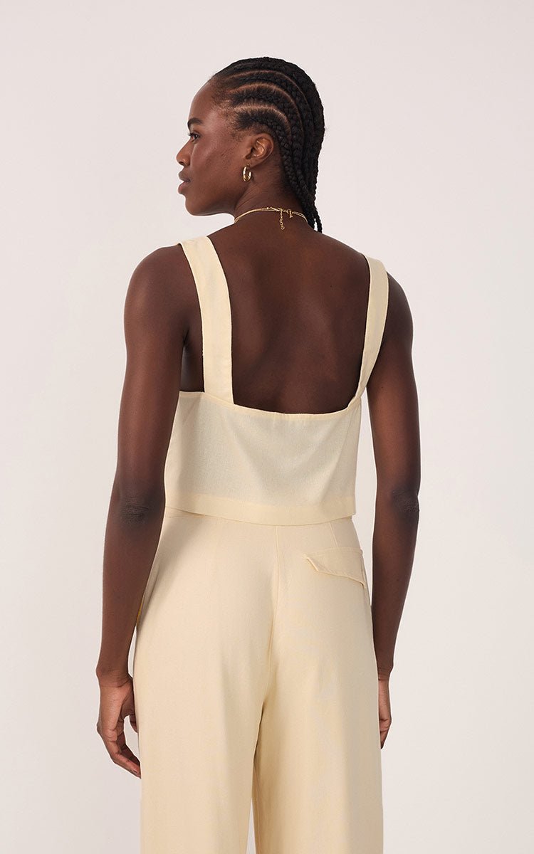 Beige V Neck Sleeveless Linen Blouse