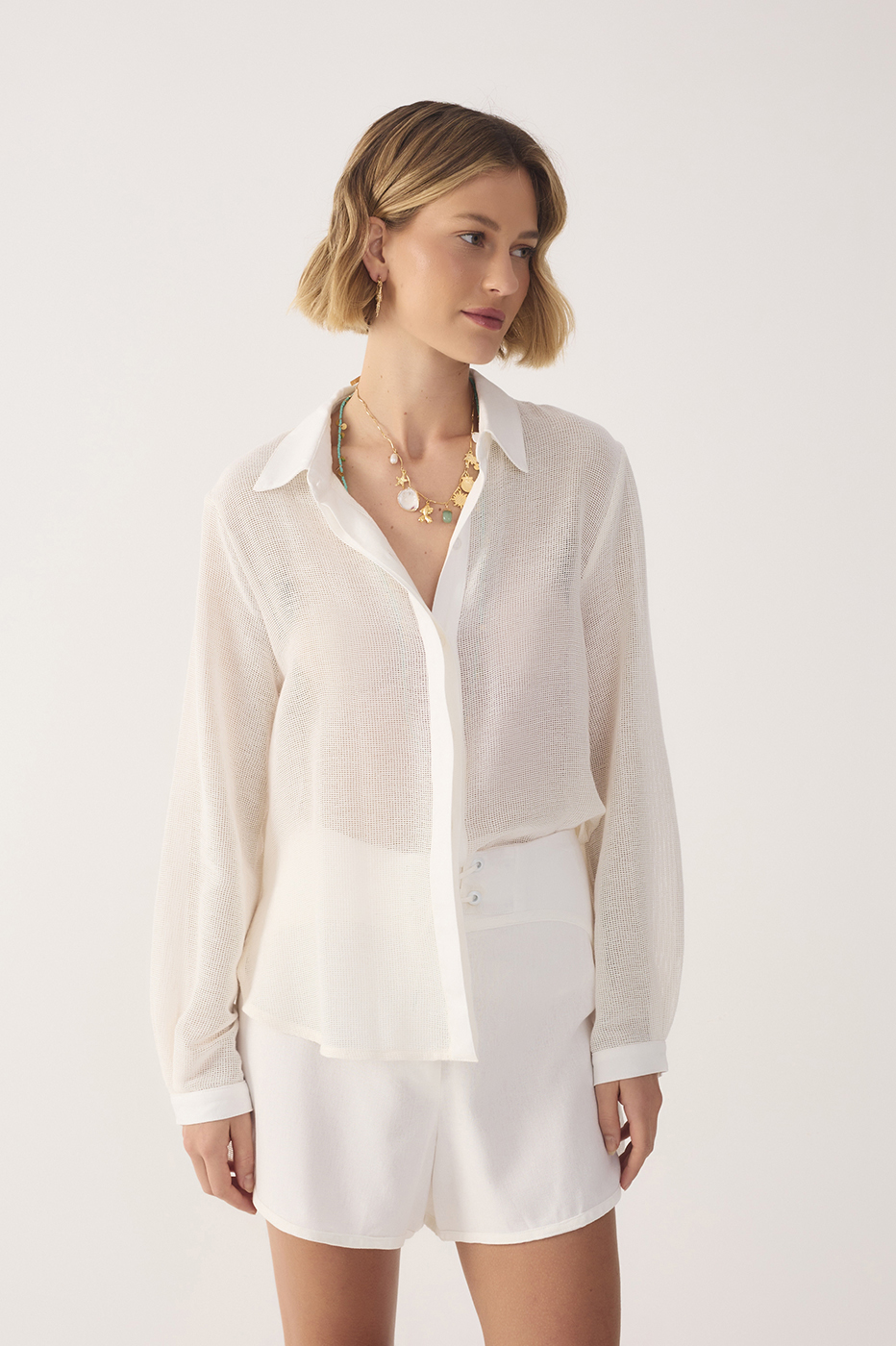 Detailed Linen Shirt with Canvas