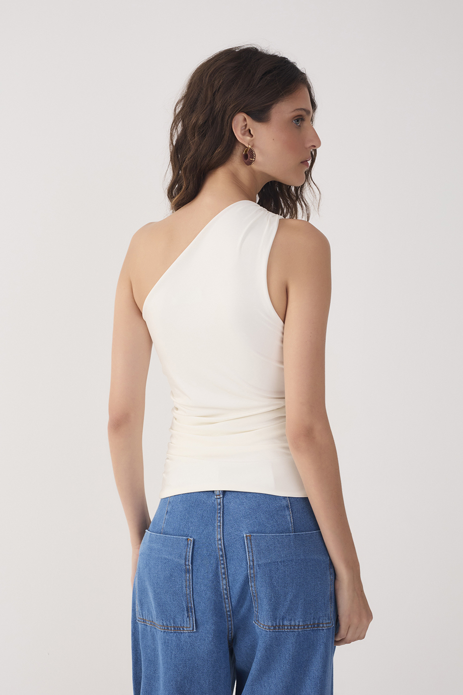Ruched One-Shoulder Jersey Blouse