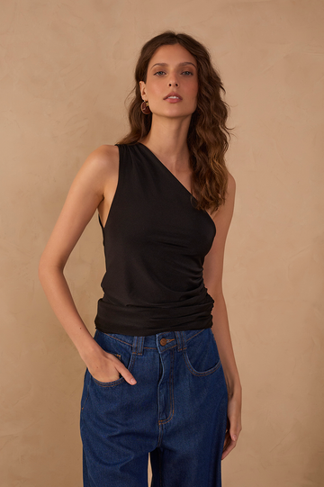 Ruched One-Shoulder Jersey Blouse