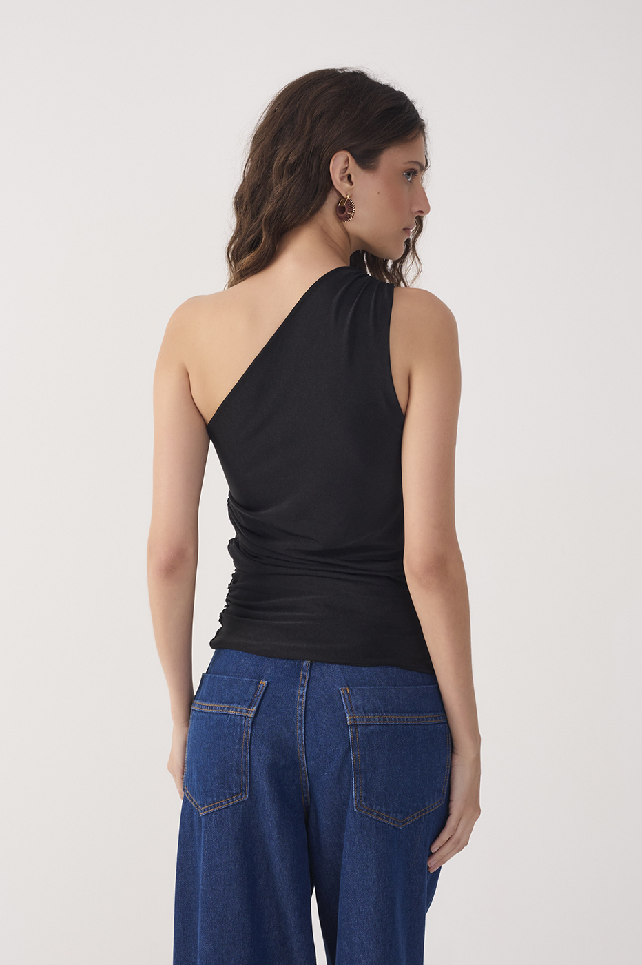 Ruched One-Shoulder Jersey Blouse