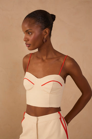 Linen Piped Cutouts Top