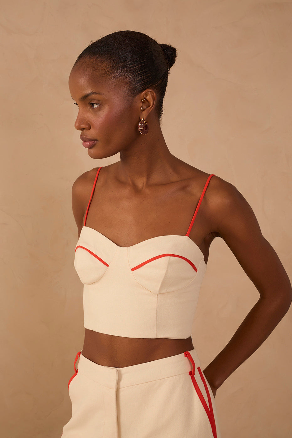 Linen Piped Cutouts Top