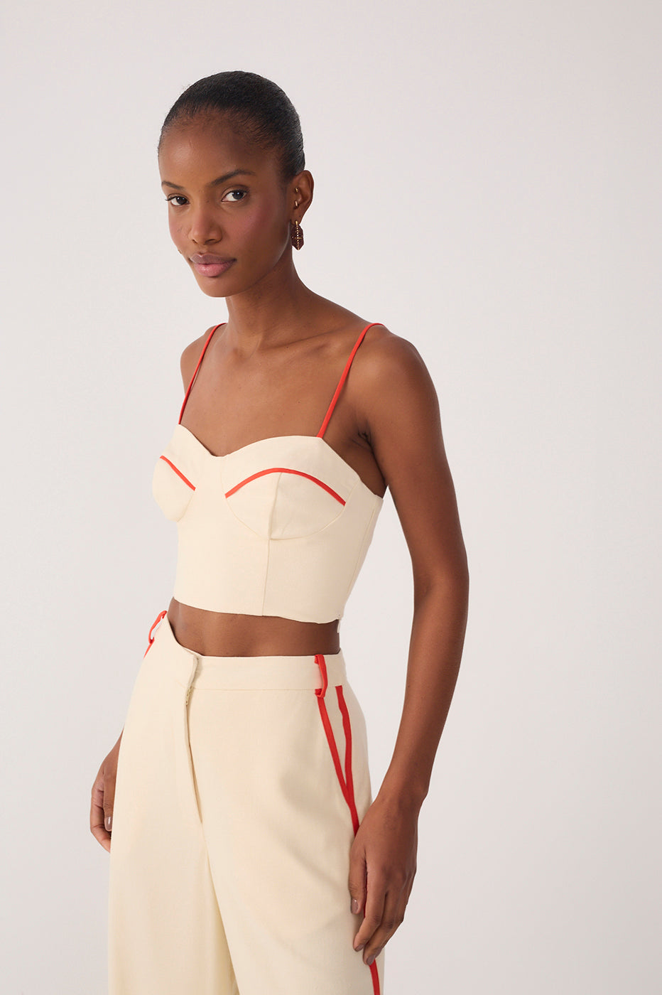 Linen Piped Cutouts Top
