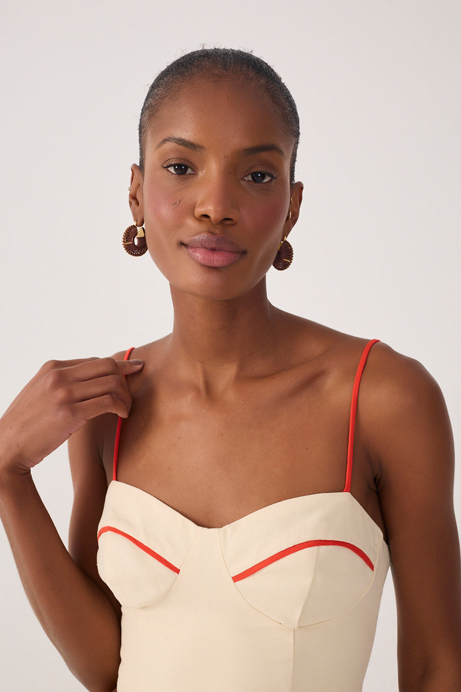 Linen Piped Cutouts Top