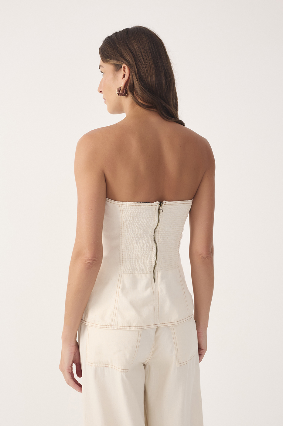 Topstitched Linen Twill Blouse