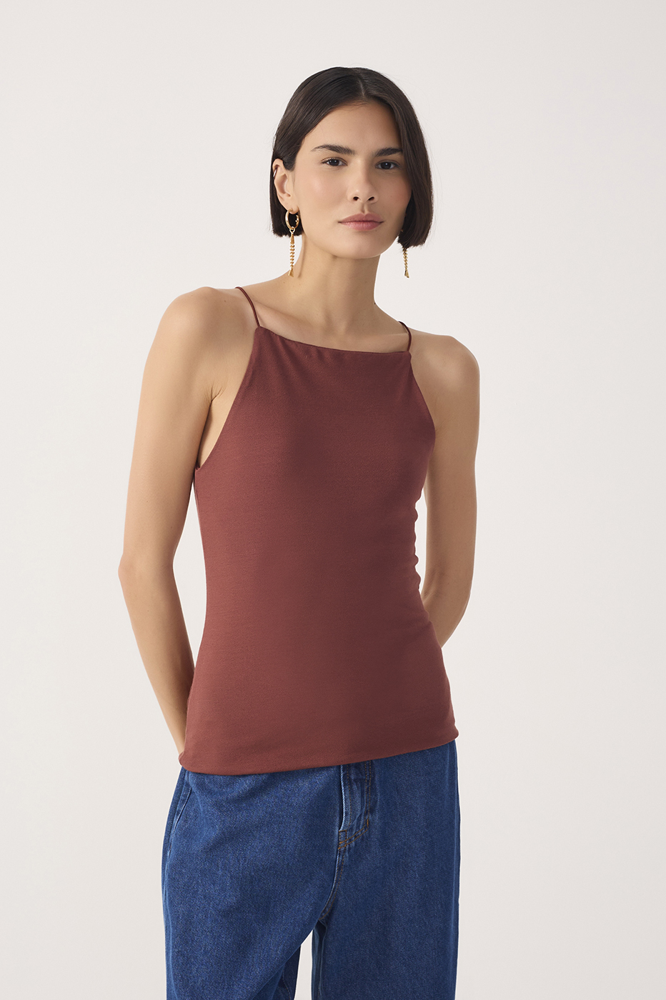 Brown Square-Neck Blouse