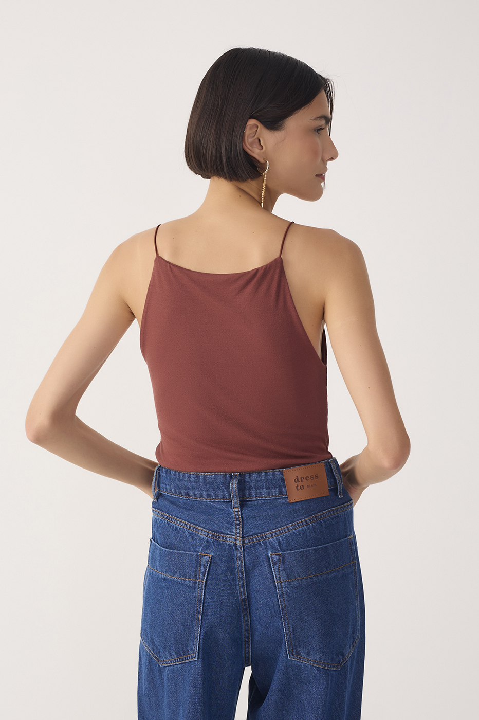 Brown Square-Neck Blouse