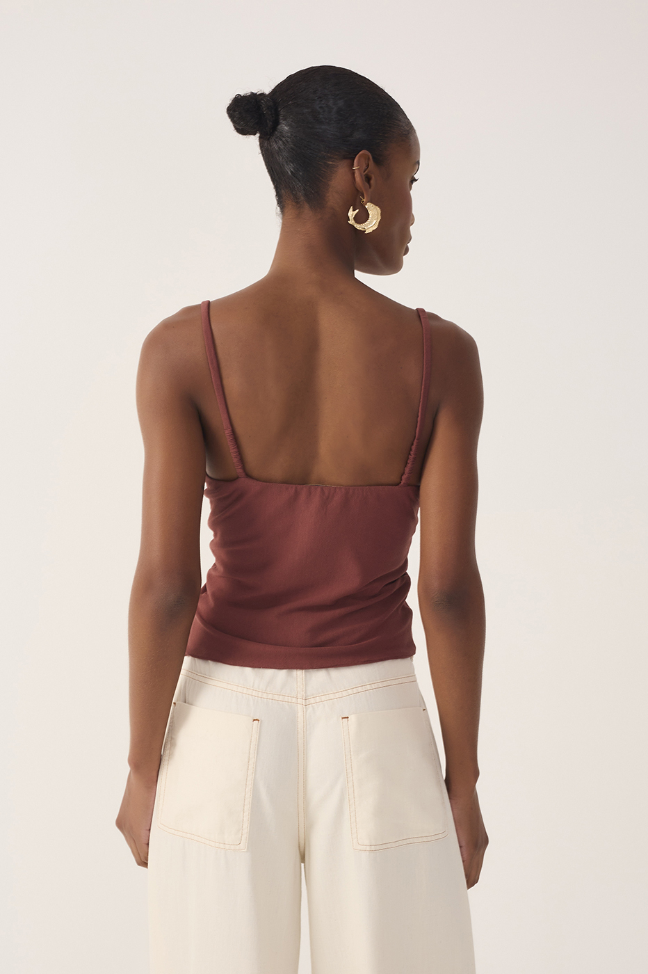 Brown Twisted Front Crepe Blouse