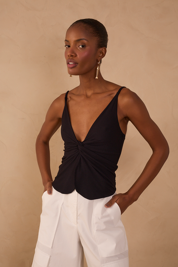 Black Twisted Front Crepe Blouse