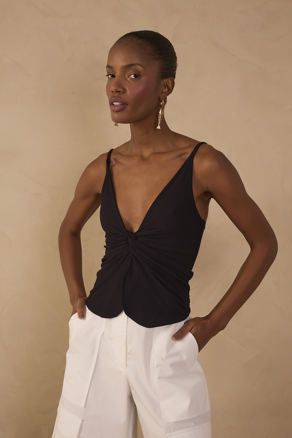 Black Twisted Front Crepe Blouse