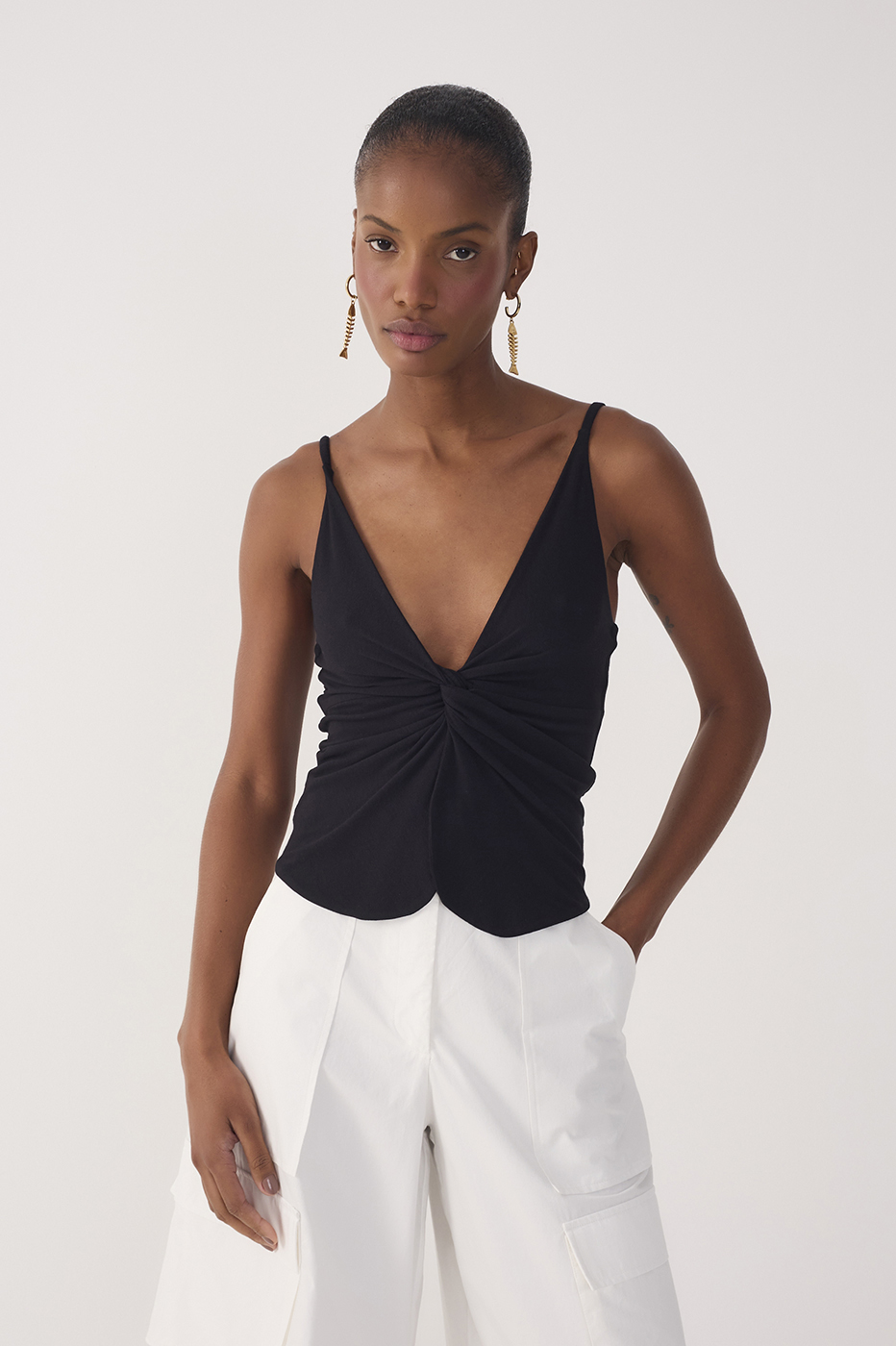 Black Twisted Front Crepe Blouse