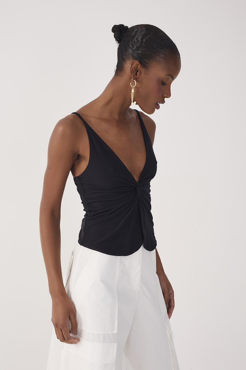 Black Twisted Front Crepe Blouse