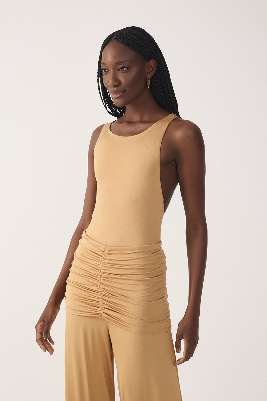 Beige Open Back Cut-Out Bodysuit