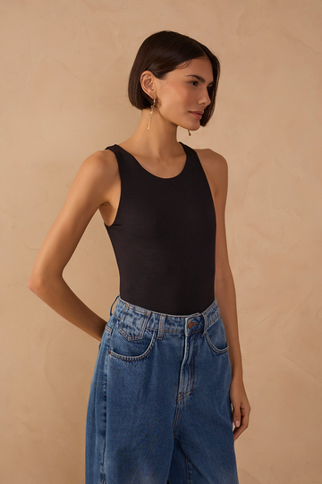 Black Open Back Cut-Out Bodysuit