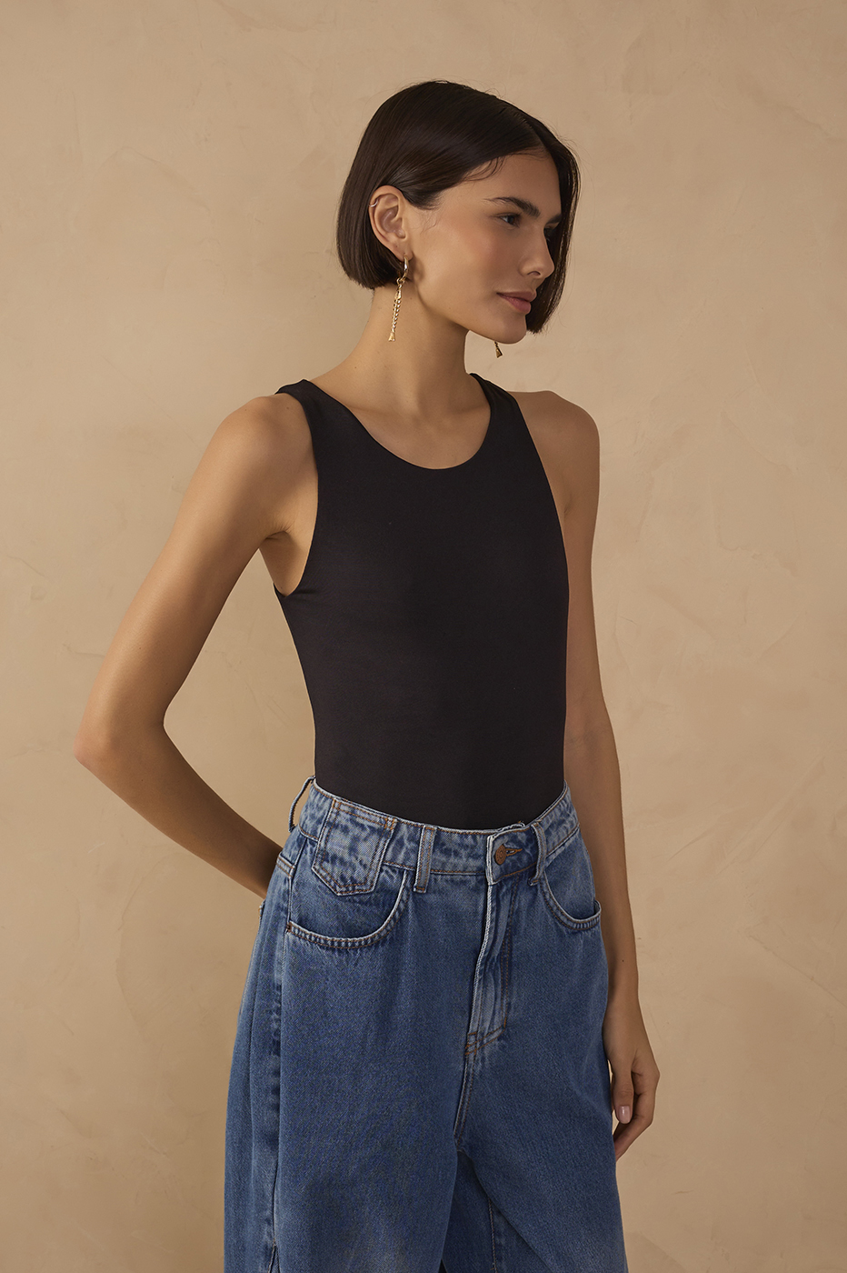 Black Open Back Cut-Out Bodysuit