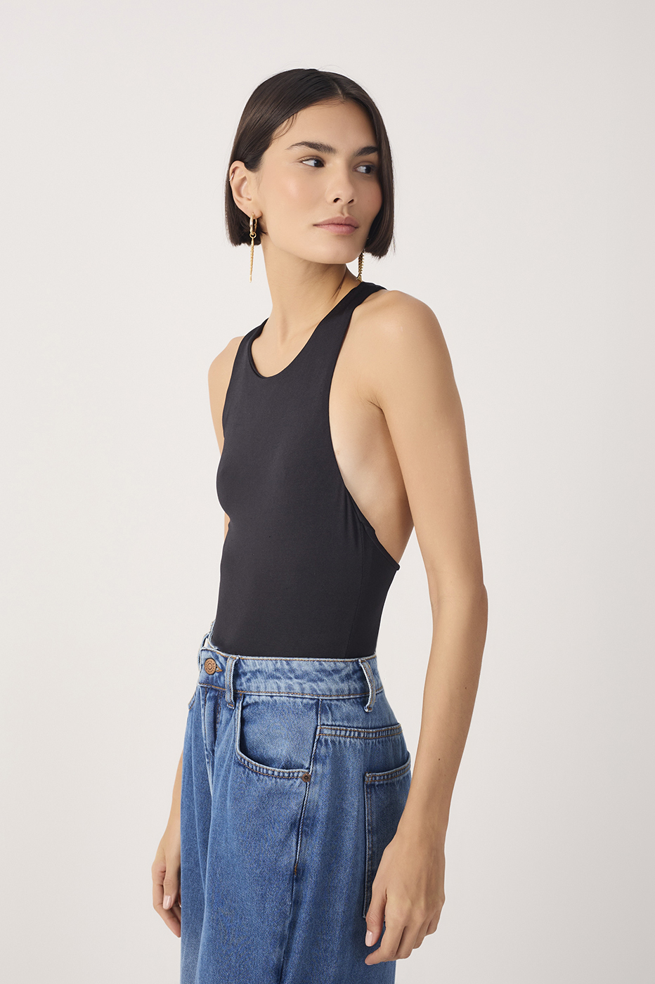 Black Open Back Cut-Out Bodysuit
