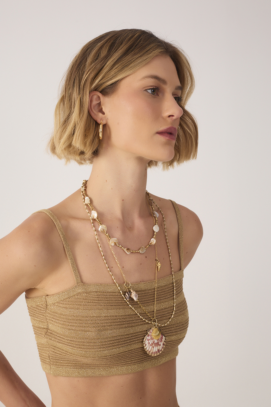 Golden Thin Straps Lurex Knit Top