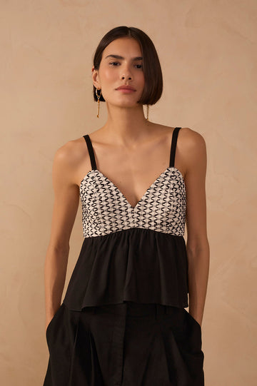 Black Ruched Linen Blouse