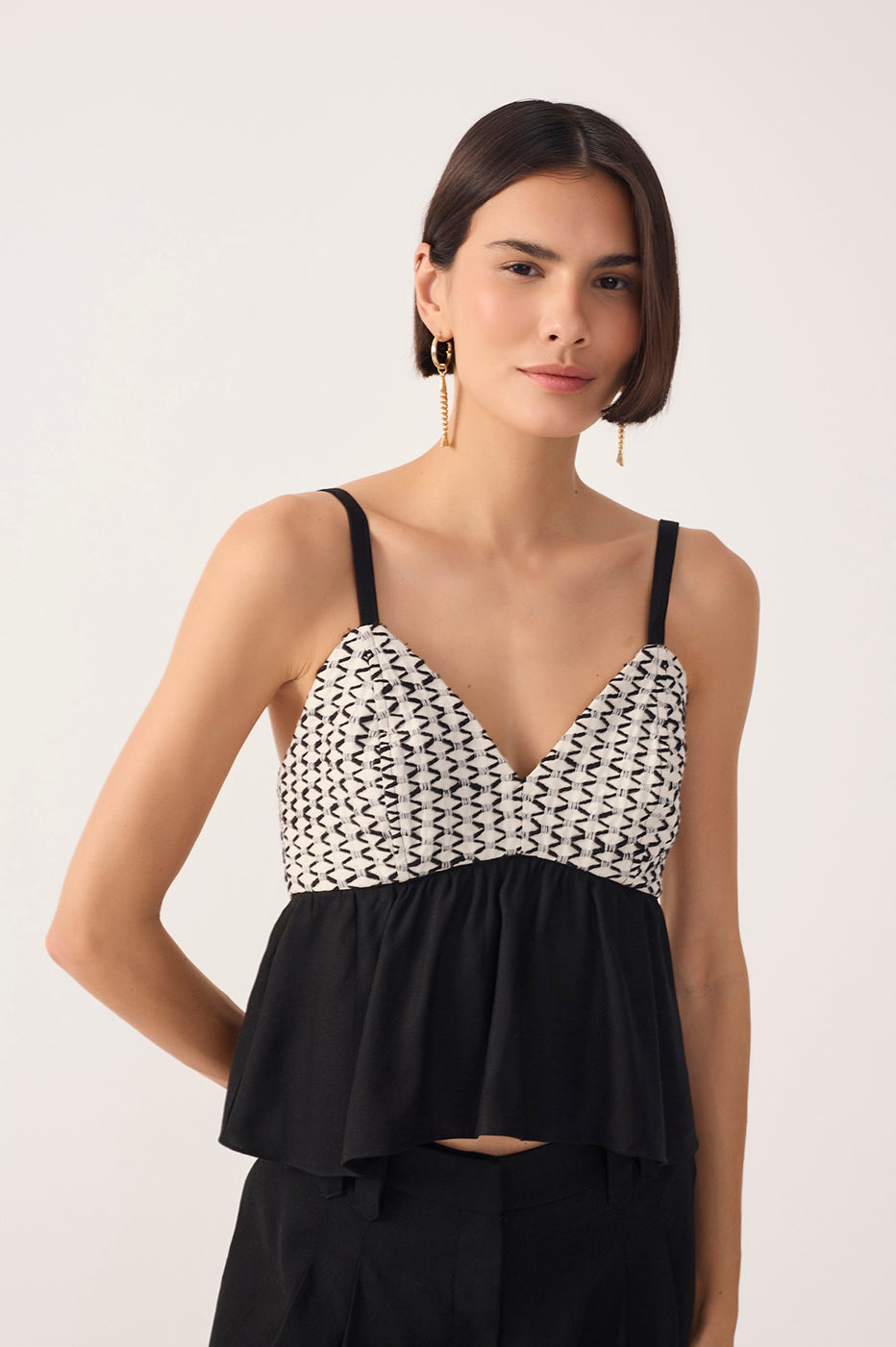 Black Ruched Linen Blouse