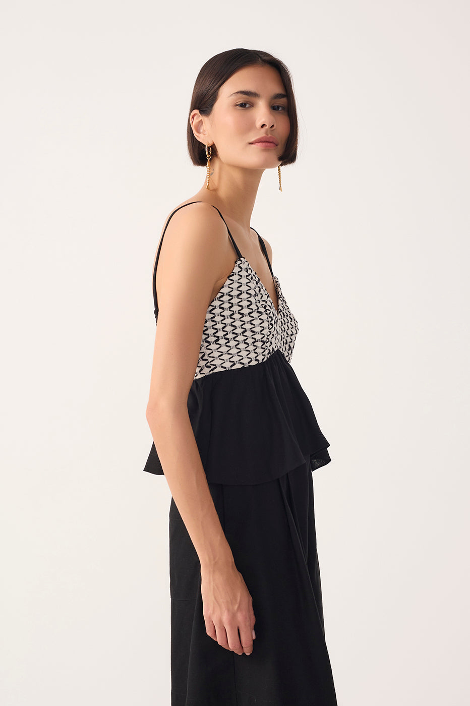 Black Ruched Linen Blouse