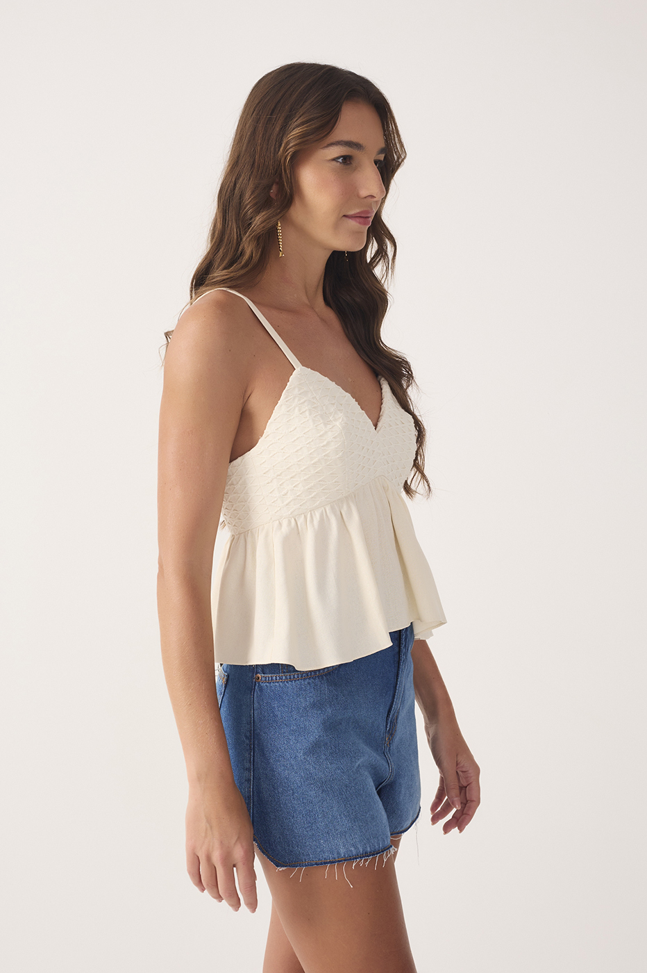 Off-White V Neck Linen Blouse