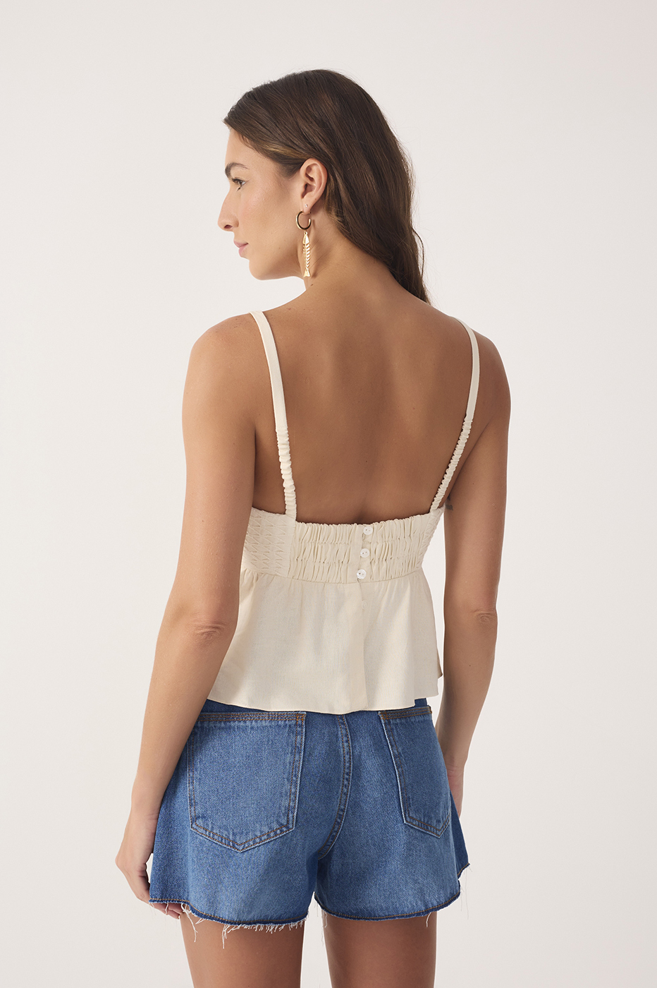 Off-White V Neck Linen Blouse