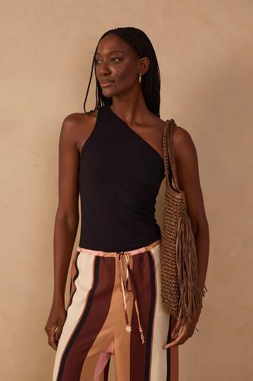 Black One-Shoulder Sleeveless Top