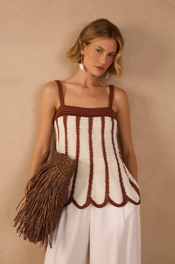 Bicolor Asymmetric Hem Tricot Blouse