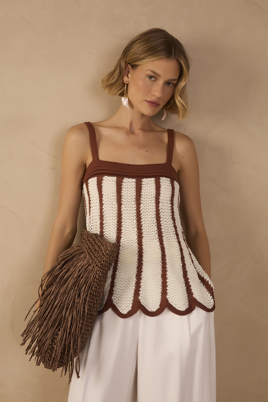 Bicolor Asymmetric Hem Tricot Blouse
