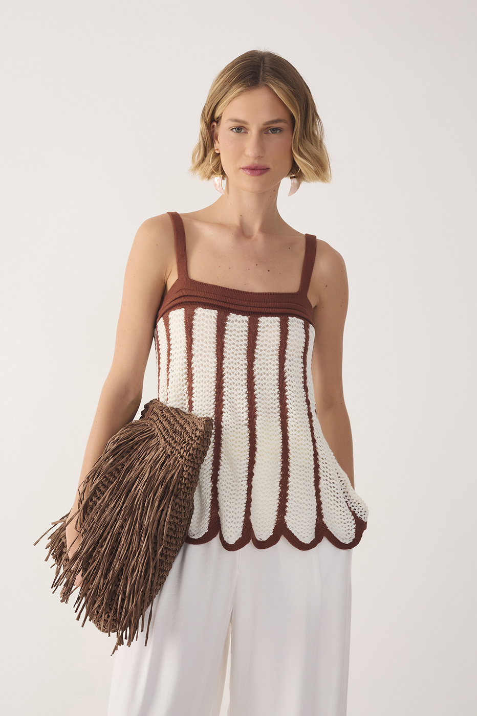 Bicolor Asymmetric Hem Tricot Blouse
