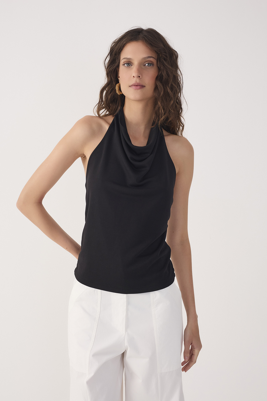Black Cowl Neck Halter Blouse