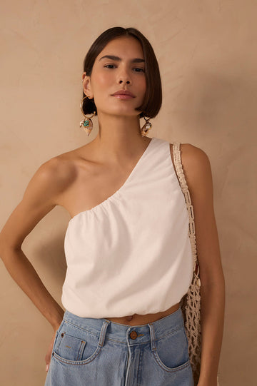 Off-White One-Shoulder Balloon Blouse