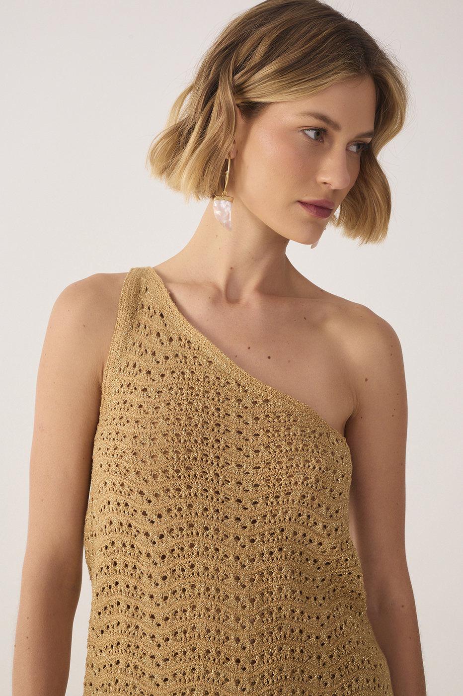 Golden One Shoulder Lurex Knit Top