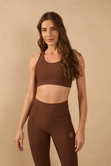 Brown Workout Fitted Super Pocket Top