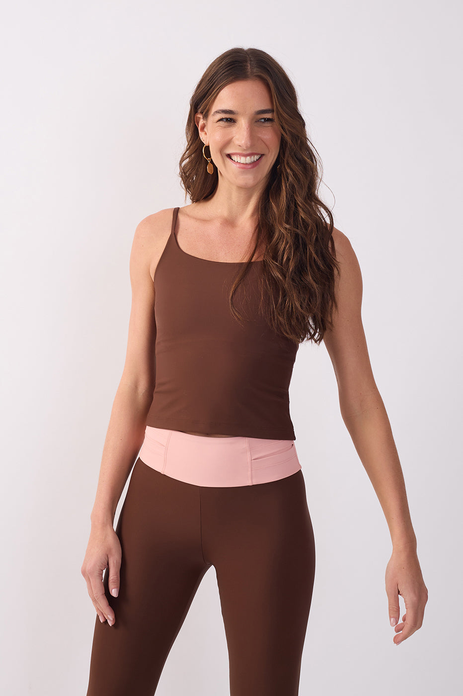 Brown Fitted Thin Straps Workout T-shirt