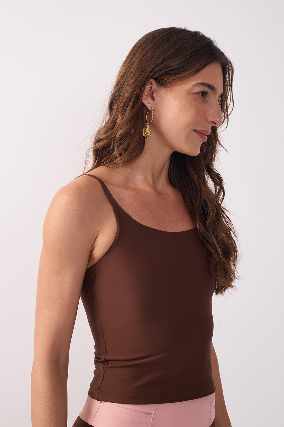 Brown Fitted Thin Straps Workout T-shirt