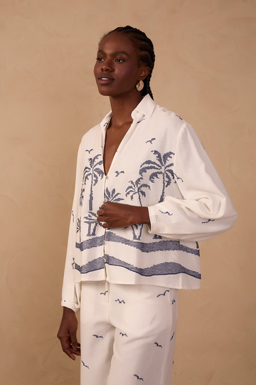 Embroidered Coconut Tree Linen Shirt