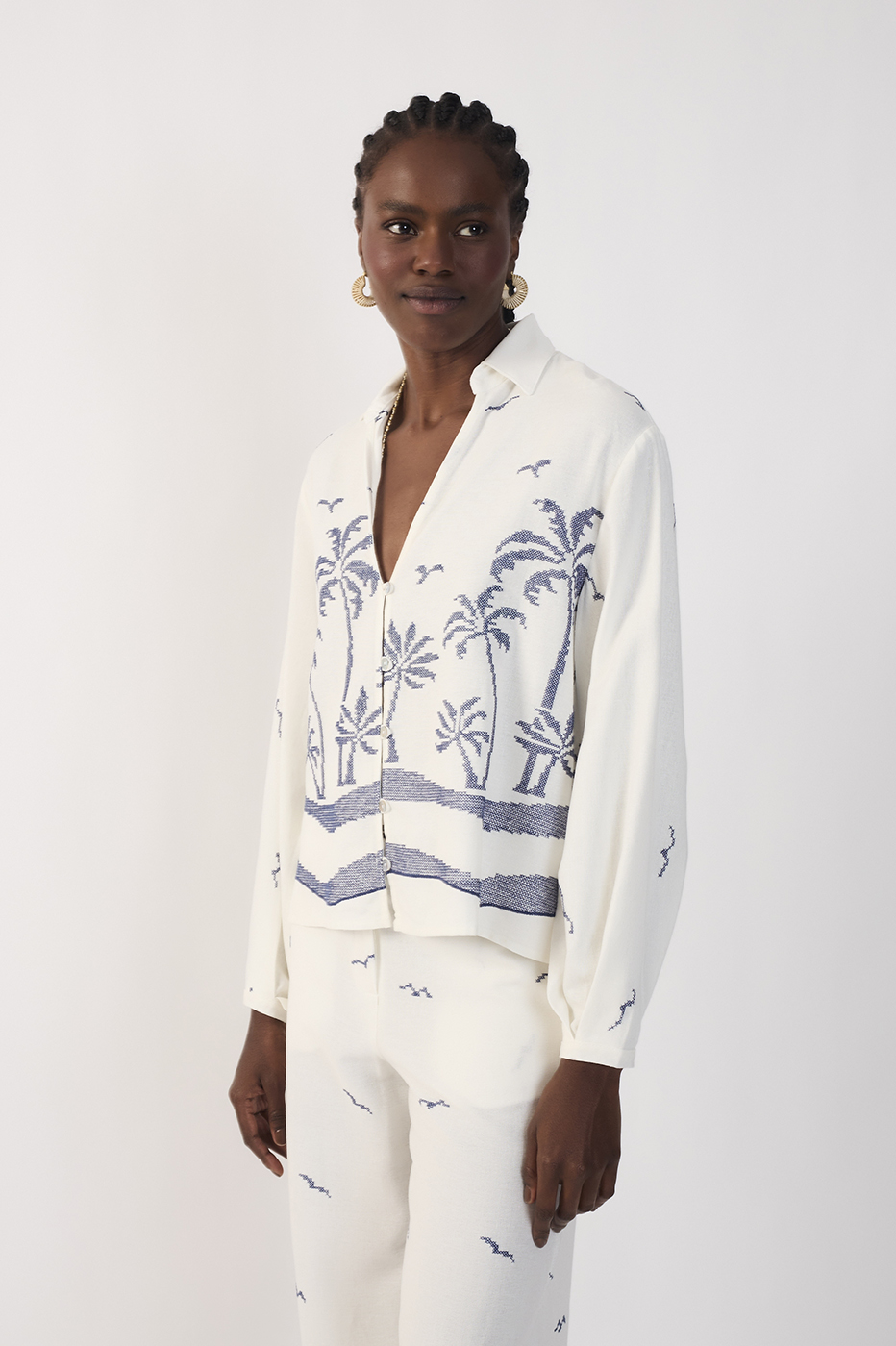 Embroidered Coconut Tree Linen Shirt