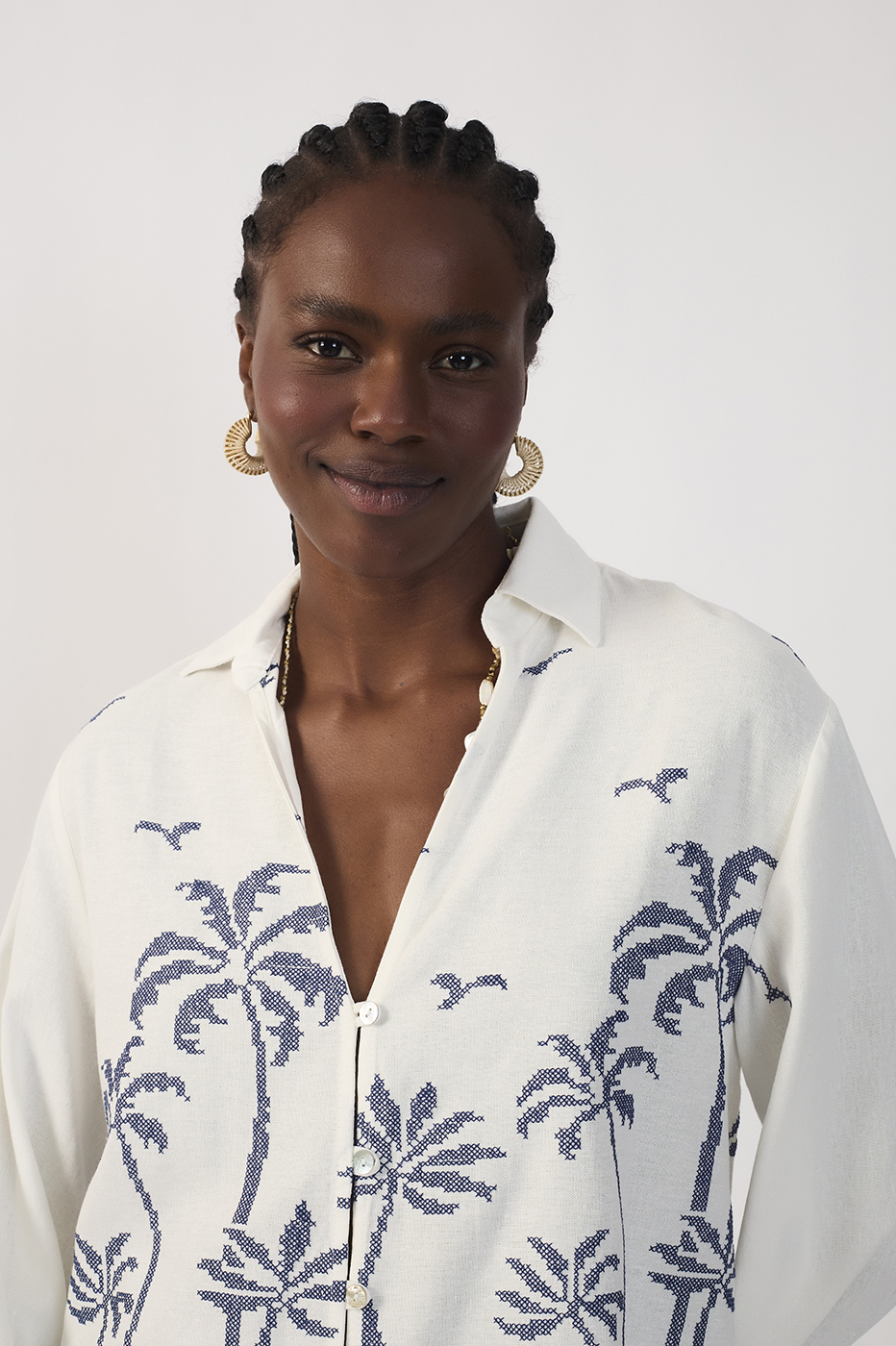 Embroidered Coconut Tree Linen Shirt