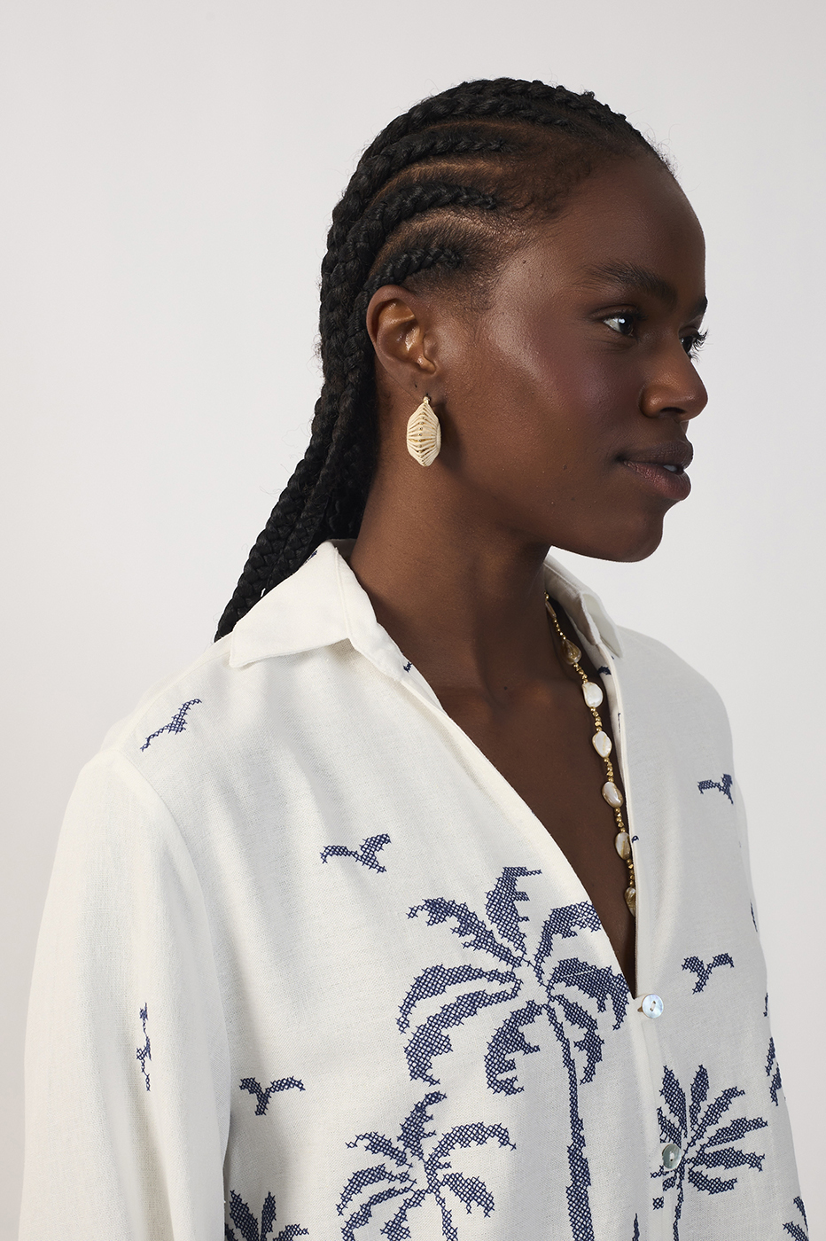 Embroidered Coconut Tree Linen Shirt