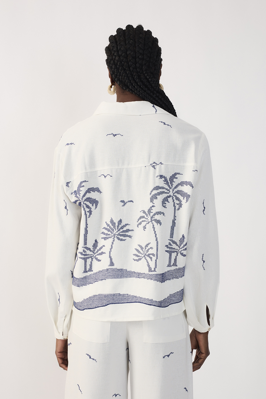 Embroidered Coconut Tree Linen Shirt