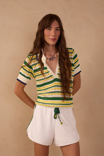 Off-White Brazil Stripes Tricot Polo Blouse