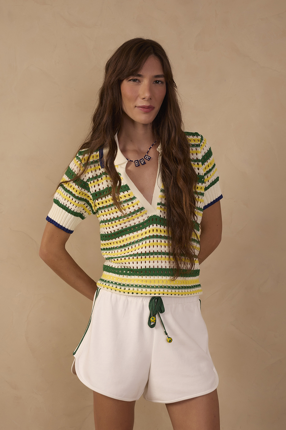 Off-White Brazil Stripes Tricot Polo Blouse